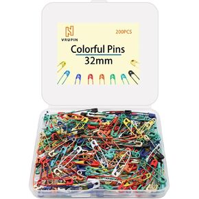 200 Pcs Colored Safety Pins,32mm Safety pins,Premium Assorted Safety Pins Bulk for Sewing Clothing DIY Craft Making with Storage Box-Black