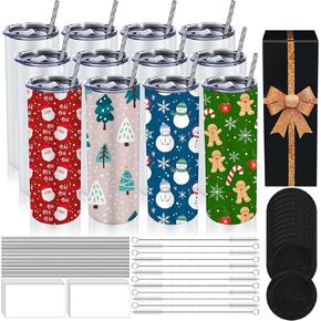 Needbrock Sublimation Tumblers Blank 20oz, 12 Pack Straight Skinny Sublimation Cups Blank, Double-Walled Insulated Sublimation Tumblers Blank White with Individually Gift, Lids, Straw, Rubber Bottoms, in Kuwait