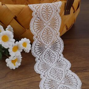 SEWDIYTR Ivory Lace Stretch Lace Ribbon Elastic Lace Trim 10 Yards Sewing Edge Fabric Ribbon for Crafts Clothes Accessories Gift Wrapping Wedding Party Decorating 2.45 Inch