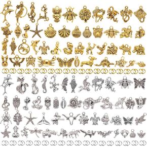 دلايات من LET'S BEADING لصنع المجوهرات مع حلقة قفز مفتوحة لسوار وقلادة وحلق وصناعة المجوهرات DIY لوازم حرفية لتزيين عطلة عيد الميلاد (200 قطعة، فضي وذهبي) in Kuwait