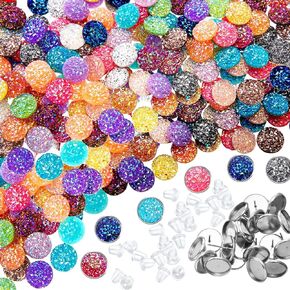 200 Pcs 20 Colors Druzy Resin Cabochons Stainless Steel Stud Earring, Faux Druzy Cabochons Round Flat Back Dome Cabochons with 20 Pcs Earring for Jewelry Making, DIY Craft(Silver Stud Earring, 8 mm) in Kuwait