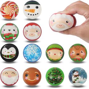 Anboor 12Pcs Christmas Squishies Toy Set for Kids,Mini Slow Rising Xmas Squishy Toy with Keychain for Boys, Kawaii Relives Stress Squeeze Toy Ball as Girl Adult Birthday Party Favor GFT Idea