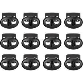 uxcell Spring Cord Lock End Toggle, 12Pcs Double Hole Spring Stopper Alloy Fastener Slider Toggles Clip for Drawstrings, Shoelaces, Bags (Black,17x15mm)