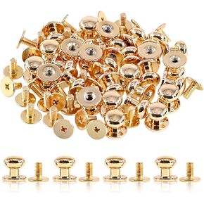 Swpeet 30Sets Sliver 8x10x10mm Chicago Screws Round Head Button Stud Slotted Screws Nail Rivet Leather Rivets Craft Belt for DIY Craft Leather Craft Repairs Decoration