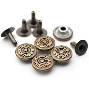 CRAFTMEMORE 3/8" Fancy Leather Rivets Round Rapid Rivet Studs for Bags Belts Bracelets Decoration (50 Pieces, Antique Brass Star)