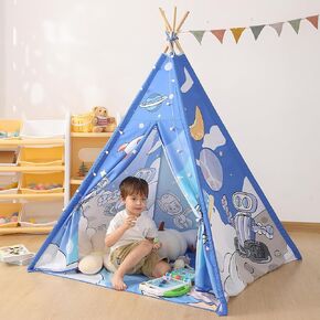 خيمة تيبي للأطفال، خيمة غرفة ألعاب داخلية ومحمولة بتصميم روبوت فضائي مع أكياس تخزين للأولاد والبنات وخيمة الأطفال الصغار، (أزرق فضائي) in Kuwait