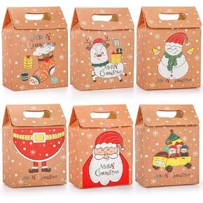 Lawei 60Pcs Christmas Kraft Candy Cookie Boxes, Christmas Kraft Paper Gift Bag Boxes with Handles, Small Folding Gift Wrapping Boxes for Xmas Present, Baby Shower Party Favors, 6 Style, 5.5x4x2.4 In in Kuwait
