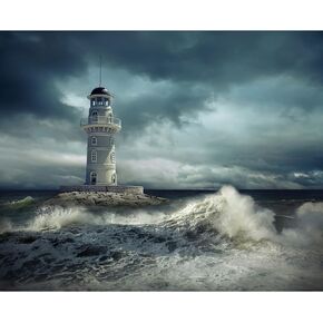 Magic Lighthouse at Full Moon Paintwork Seascape Paint by Number Kits 16 x 20 inch Canvas Fantasy Island DIY Oil Painting for Kids Adults Beginner with Brushes and Acrylic Big Wave Art(Frameless）