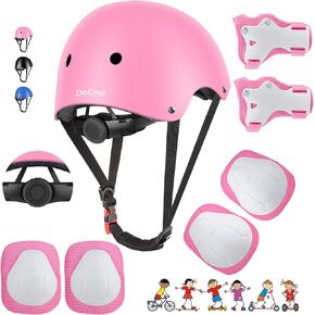 DaCool Kids Bike Helmet Set Skateboard Knee Pads - Kids Helmet Elbow Pads Wrist Guards Adjustable for 3~10yrs Girl Boy Kids Protective Gear Set for Sport Cycling Bike Roller Skating Scooter
