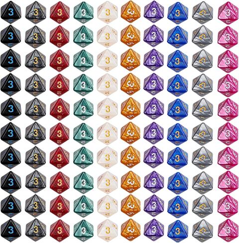 CiaraQ 100pcs D20 Dice Set for Dungeon and Dragons – 10 Colors (10 Each) in Kuwait