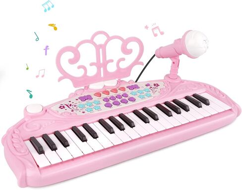 ألعاب لوحة مفاتيح البيانو للأطفال من M SANMERSEN للفتيات بعمر 3 سنوات فما فوق، 37 مفتاح بيانو للأطفال مع مقعد وميكروفون، لوحات مفاتيح إلكترونية، ألعاب تعليمية موسيقية، هدايا عيد ميلاد للفتيات بعمر 3-6 سنوات، وردي in Kuwait