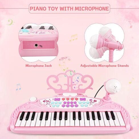 ألعاب لوحة مفاتيح البيانو للأطفال من M SANMERSEN للفتيات بعمر 3 سنوات فما فوق، 37 مفتاح بيانو للأطفال مع مقعد وميكروفون، لوحات مفاتيح إلكترونية، ألعاب تعليمية موسيقية، هدايا عيد ميلاد للفتيات بعمر 3-6 سنوات، وردي in Kuwait