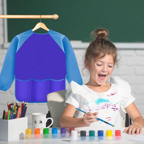 IKAYAS Kids Art Smock، سموك للأطفال مقاومة للماء بأكمام طويلة، سموك فنية للأطفال 3-5، أزرق للأطفال يرسم سموك فنان طفل صغير سموك للمنزل، رياض الأطفال، لوازم الرسم بالمدرسة الابتدائية 3 جيوب in Saudi Arabia