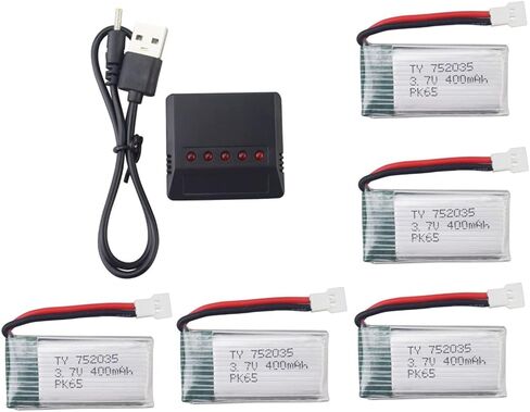 Fytoo 5PCS 3.7V 400mAh Lithium Battery with 5 in 1 Charger for SYMA Q11 H99W H31 H6C H98 AT-96 TR-C385 TR-P51 TR-F22 Quadcopter Spare Parts Aircraft Model Drone battery (Black) in Saudi Arabia