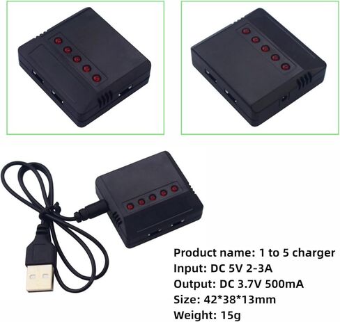 Fytoo 5PCS 3.7V 400mAh Lithium Battery with 5 in 1 Charger for SYMA Q11 H99W H31 H6C H98 AT-96 TR-C385 TR-P51 TR-F22 Quadcopter Spare Parts Aircraft Model Drone battery (Black) in Saudi Arabia