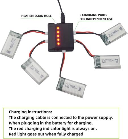 Fytoo 5PCS 3.7V 400mAh Lithium Battery with 5 in 1 Charger for SYMA Q11 H99W H31 H6C H98 AT-96 TR-C385 TR-P51 TR-F22 Quadcopter Spare Parts Aircraft Model Drone battery (Black) in Saudi Arabia