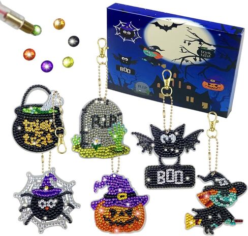 QINGQIU Halloween 5D Diamond Painting Arts and Crafts - Make Your Own Halloween GEM Keychains - for Kids Halloween Crafts Halloween Toys Party Favors Gifts in Kuwait