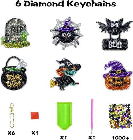 QINGQIU Halloween 5D Diamond Painting Arts and Crafts - Make Your Own Halloween GEM Keychains - for Kids Halloween Crafts Halloween Toys Party Favors Gifts in Kuwait