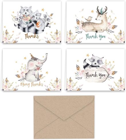 بطاقات ملاحظات من Paper Frenzy Woodland Animals شكرًا لك وأظرف كرافت، 24 حزمة in Kuwait
