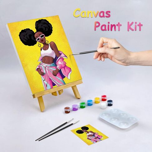 مجموعة الطلاء القماشي من nuberlic، قماش مرسوم مسبقًا للرسم للبالغين، لوازم حفلات الرشفة والطلاء، 8 × 10 قماش لطلاء الملكة الأفرو 8 ألوان أكريليك، 3 فرشاة، 1 لوحة فنية مجموعة طلاء فتاة رائعة in Kuwait