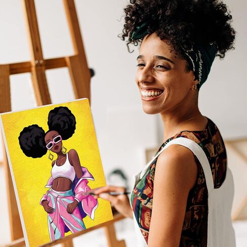 مجموعة الطلاء القماشي من nuberlic، قماش مرسوم مسبقًا للرسم للبالغين، لوازم حفلات الرشفة والطلاء، 8 × 10 قماش لطلاء الملكة الأفرو 8 ألوان أكريليك، 3 فرشاة، 1 لوحة فنية مجموعة طلاء فتاة رائعة in Kuwait