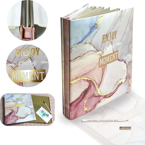 ألبوم صور هولوري لاصق ذاتي 4 × 6 5 × 7 3 × 5 8 × 10 سجل قصاصات مغناطيسية ذاتية اللصق صفحة يدوية الصنع ألبوم كتاب الخردة بنفسك، غطاء كتاب مطبوع تصميم رخامي مع قلم معدني in Kuwait