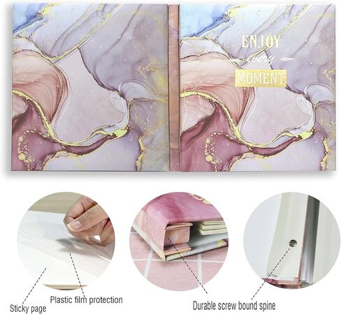 ألبوم صور هولوري لاصق ذاتي 4 × 6 5 × 7 3 × 5 8 × 10 سجل قصاصات مغناطيسية ذاتية اللصق صفحة يدوية الصنع ألبوم كتاب الخردة بنفسك، غطاء كتاب مطبوع تصميم رخامي مع قلم معدني in Kuwait
