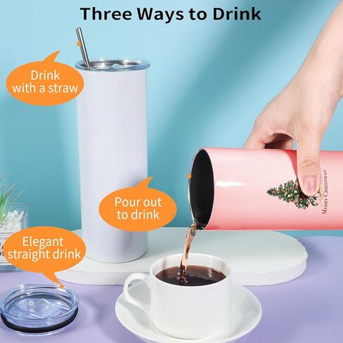 Needbrock Sublimation Tumblers Blank 20oz, 12 Pack Straight Skinny Sublimation Cups Blank, Double-Walled Insulated Sublimation Tumblers Blank White with Individually Gift, Lids, Straw, Rubber Bottoms, in Kuwait