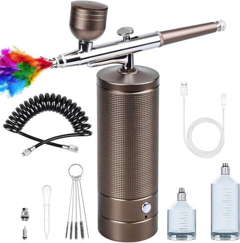Rhinowisdom Airbrush Kit with Compressor - Nail Airbrush Machine Airbrush for Nails Airbrush Gun kit, Portable Airbrushes Air Brush Set for Painting, Tattoo, Nail Art, Model Coloring, Makeup, Cake in Kuwait