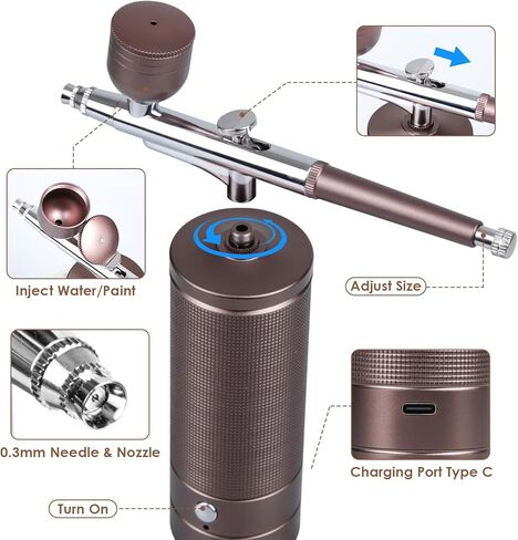 Rhinowisdom Airbrush Kit with Compressor - Nail Airbrush Machine Airbrush for Nails Airbrush Gun kit, Portable Airbrushes Air Brush Set for Painting, Tattoo, Nail Art, Model Coloring, Makeup, Cake in Kuwait