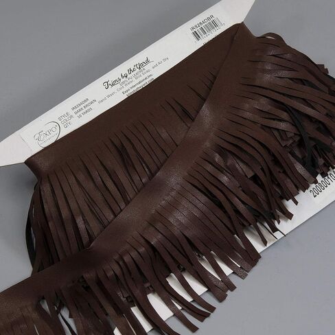 Trims by the Yard 4" Matte Finish Vegan Leather Fringe Trim, Dark Brown (5 Yard Cut) in Saudi Arabia