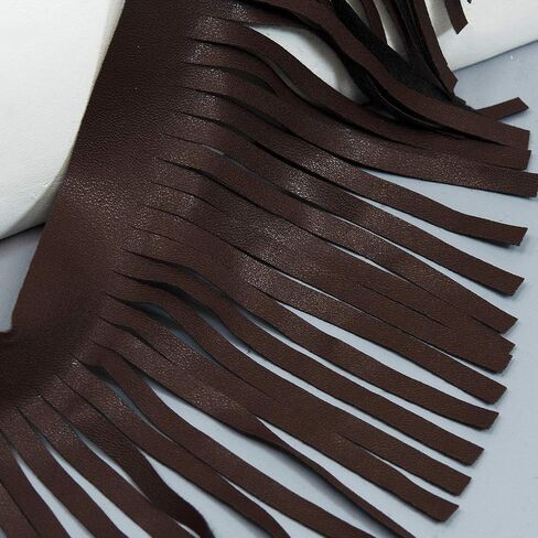 Trims by the Yard 4" Matte Finish Vegan Leather Fringe Trim, Dark Brown (5 Yard Cut) in Saudi Arabia