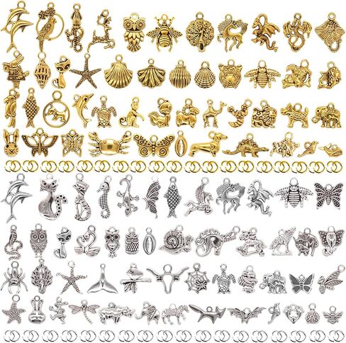 دلايات من LET'S BEADING لصنع المجوهرات مع حلقة قفز مفتوحة لسوار وقلادة وحلق وصناعة المجوهرات DIY لوازم حرفية لتزيين عطلة عيد الميلاد (200 قطعة، فضي وذهبي) in Kuwait