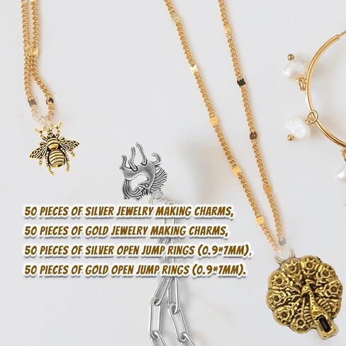دلايات من LET'S BEADING لصنع المجوهرات مع حلقة قفز مفتوحة لسوار وقلادة وحلق وصناعة المجوهرات DIY لوازم حرفية لتزيين عطلة عيد الميلاد (200 قطعة، فضي وذهبي) in Kuwait