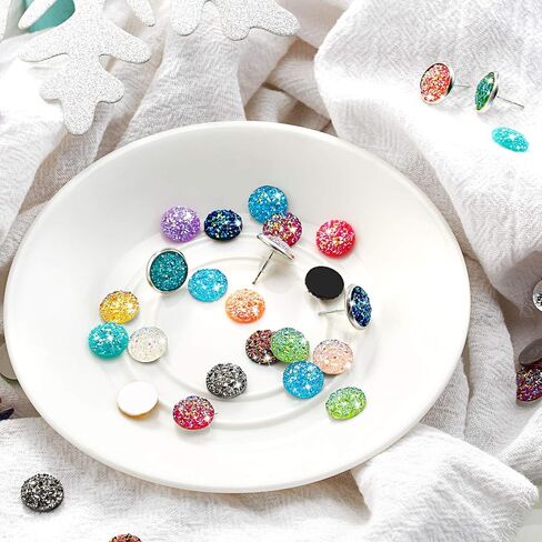 200 Pcs 20 Colors Druzy Resin Cabochons Stainless Steel Stud Earring, Faux Druzy Cabochons Round Flat Back Dome Cabochons with 20 Pcs Earring for Jewelry Making, DIY Craft(Silver Stud Earring, 8 mm) in Kuwait