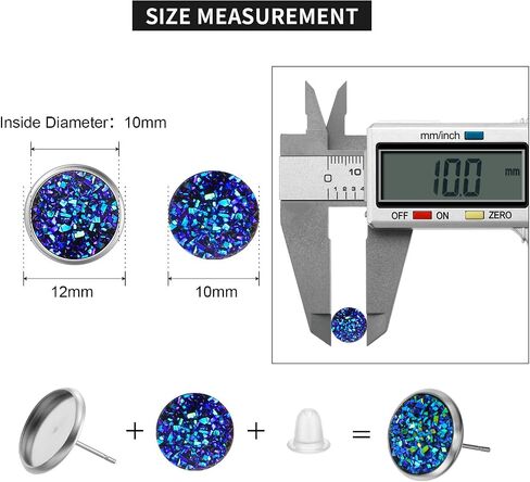 200 Pcs 20 Colors Druzy Resin Cabochons Stainless Steel Stud Earring, Faux Druzy Cabochons Round Flat Back Dome Cabochons with 20 Pcs Earring for Jewelry Making, DIY Craft(Silver Stud Earring, 8 mm) in Kuwait