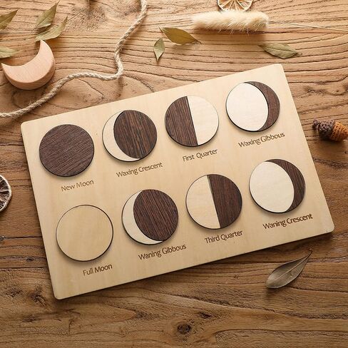 Wooden Moon Puzzles for Toddlers 3, Baby Puzzles Montessori Learning Toys for Toddler, Moon Phases Puzzles Games to Teach Kids About The Moon Cycle, Educational Preschool Gifts for Boys Girls (Black) in Kuwait