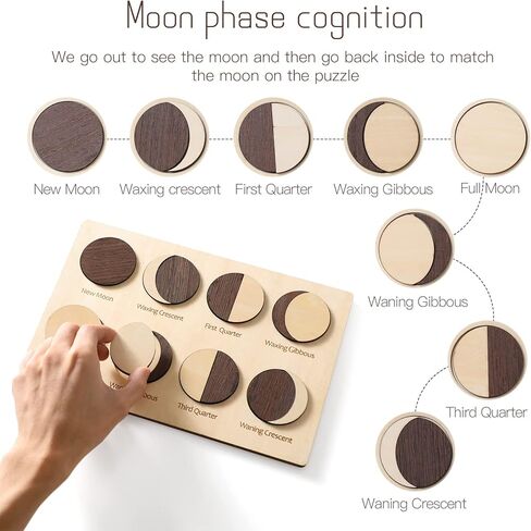 Wooden Moon Puzzles for Toddlers 3, Baby Puzzles Montessori Learning Toys for Toddler, Moon Phases Puzzles Games to Teach Kids About The Moon Cycle, Educational Preschool Gifts for Boys Girls (Black) in Kuwait
