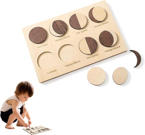 Wooden Moon Puzzles for Toddlers 3, Baby Puzzles Montessori Learning Toys for Toddler, Moon Phases Puzzles Games to Teach Kids About The Moon Cycle, Educational Preschool Gifts for Boys Girls (Black) in Kuwait