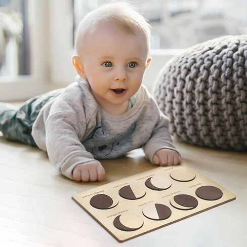 Wooden Moon Puzzles for Toddlers 3, Baby Puzzles Montessori Learning Toys for Toddler, Moon Phases Puzzles Games to Teach Kids About The Moon Cycle, Educational Preschool Gifts for Boys Girls (Black) in Kuwait