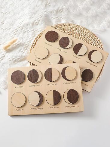 Wooden Moon Puzzles for Toddlers 3, Baby Puzzles Montessori Learning Toys for Toddler, Moon Phases Puzzles Games to Teach Kids About The Moon Cycle, Educational Preschool Gifts for Boys Girls (Black) in Kuwait
