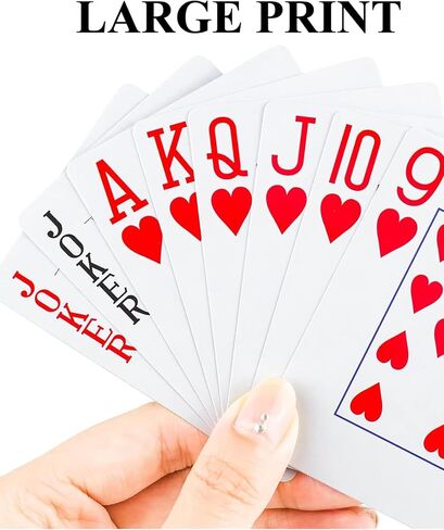 Teskyer Large Print Playing Cards, Poker Size Large Index Deck of Cards, Linen Finish Surface, 2 Pack(Blue and Red), Pattern B in Kuwait