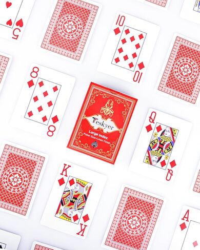 Teskyer Large Print Playing Cards, Poker Size Large Index Deck of Cards, Linen Finish Surface, 2 Pack(Blue and Red), Pattern B in Kuwait