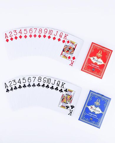 Teskyer Large Print Playing Cards, Poker Size Large Index Deck of Cards, Linen Finish Surface, 2 Pack(Blue and Red), Pattern B in Kuwait