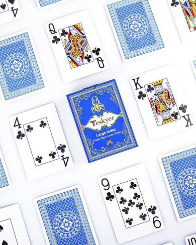 Teskyer Large Print Playing Cards, Poker Size Large Index Deck of Cards, Linen Finish Surface, 2 Pack(Blue and Red), Pattern B in Kuwait