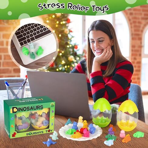 ألعاب الديناصورات الإسفنجية موتشي، 20 قطعة من حيوانات الديناصورات الإسفنجية مع قطعتين من بيض الديناصورات، فكرة حشو للتخزين وحشو هدايا فريدة للأطفال والمراهقين والبالغين والأولاد والبنات لحفلات عيد الميلاد 4-8 12 in Kuwait