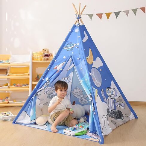 خيمة تيبي للأطفال، خيمة غرفة ألعاب داخلية ومحمولة بتصميم روبوت فضائي مع أكياس تخزين للأولاد والبنات وخيمة الأطفال الصغار، (أزرق فضائي) in Kuwait