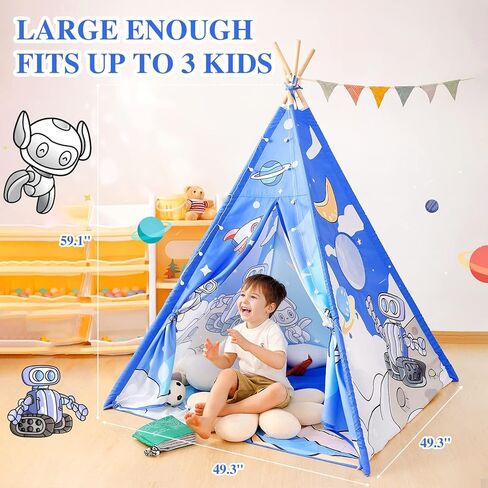 خيمة تيبي للأطفال، خيمة غرفة ألعاب داخلية ومحمولة بتصميم روبوت فضائي مع أكياس تخزين للأولاد والبنات وخيمة الأطفال الصغار، (أزرق فضائي) in Kuwait