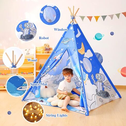 خيمة تيبي للأطفال، خيمة غرفة ألعاب داخلية ومحمولة بتصميم روبوت فضائي مع أكياس تخزين للأولاد والبنات وخيمة الأطفال الصغار، (أزرق فضائي) in Kuwait