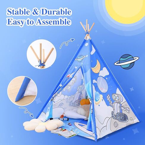 خيمة تيبي للأطفال، خيمة غرفة ألعاب داخلية ومحمولة بتصميم روبوت فضائي مع أكياس تخزين للأولاد والبنات وخيمة الأطفال الصغار، (أزرق فضائي) in Kuwait